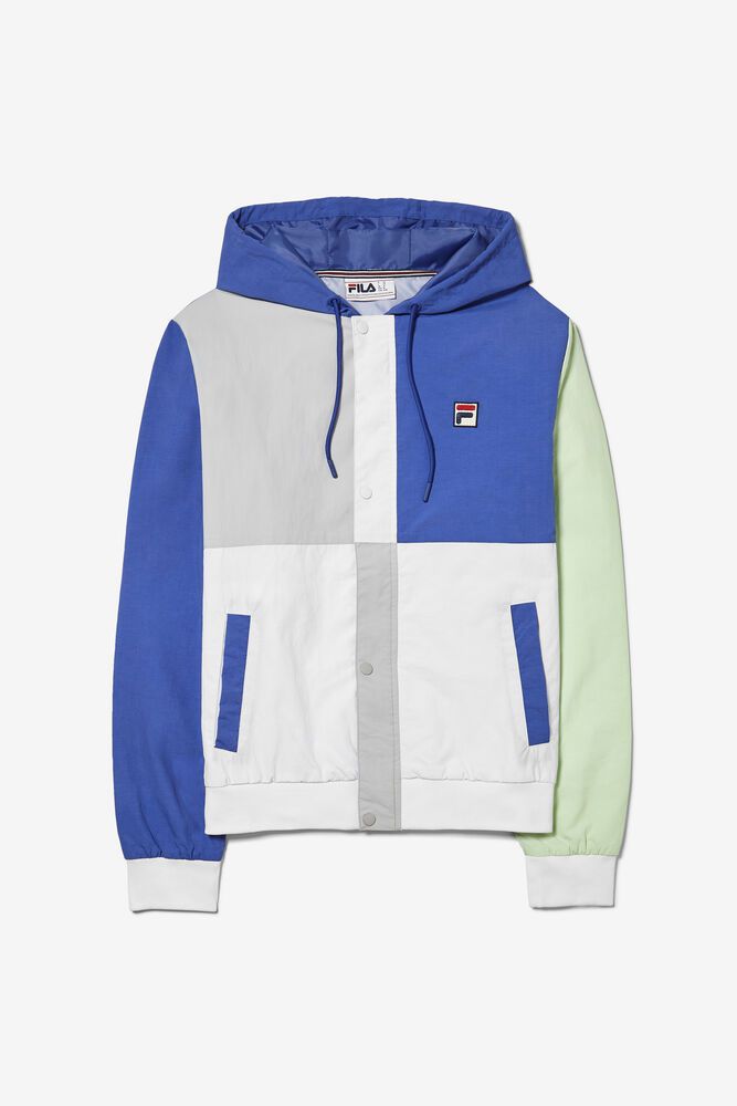 Fila Bem Color Blocked Light Weight Blue/White/Grey Jacket Mens - NZ 28647-IPJA